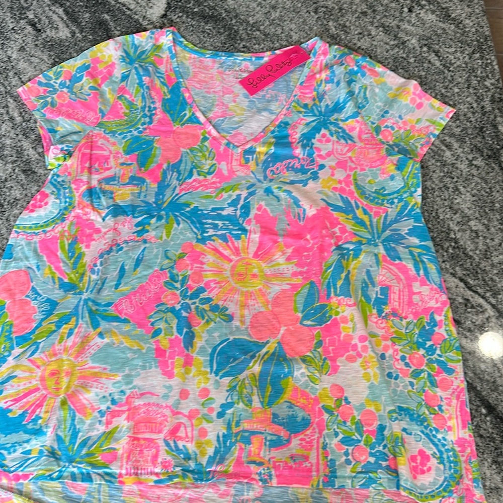 NWT Lilly Pulitzer Etta v-neck Florida Sunshine State of Mind tshirt size XL